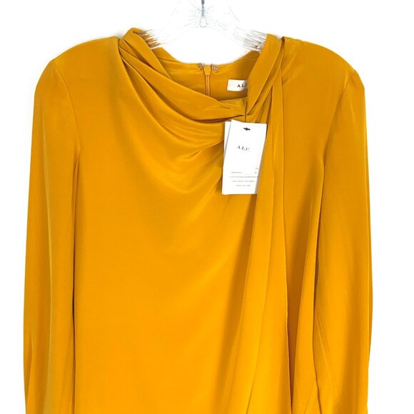New A.L.C. Sophie 100% Silk Draped Tied Neck Yellow Blouse Sz 0 - 4 - Picture 10 of 16